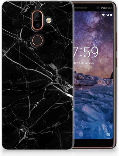 Nokia 7 Plus TPU Siliconen Hoesje Marmer Zwart - Origineel Cadeau Vader