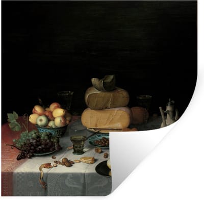 Muurstickers - Sticker Folie - Stilleven met kazen - Kunstwerk - Oude meesters - 100x100 cm - Plakfolie - Muurstickers Kinderkamer - Zelfklevend Behang XXL - Zelfklevend behangpapier - Stickerfolie