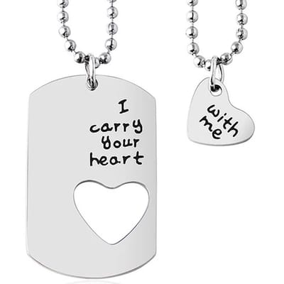 I Carry Your Heart With Me Ketting Set voor Hem en Haar - Romantisch Liefdes Cadeau - Valentijnsdag - Valentijn Cadeautje voor Mannen
