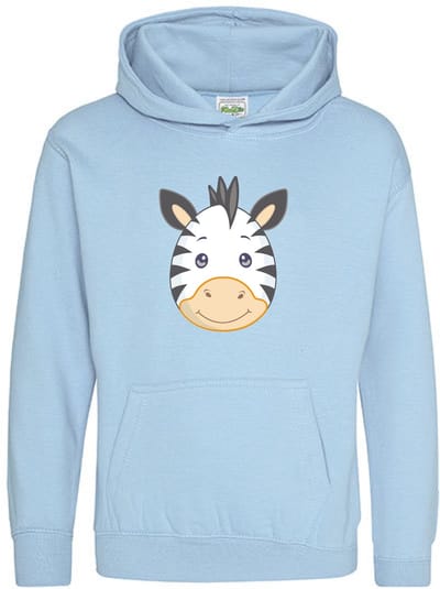 Pixeline Hoodie Zebra Face Sky Blue 1-2 jaar - Pixeline - Trui - Stoer - Dier - Kinderkleding - Hoodie - Dierenprint - Animal - Kleding