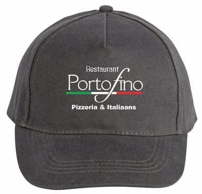 Mijncadeautje - 5 panel - Cap - Verstelbaar - Pet van 100% dik geborsteld katoen- unisex - opdruk wit - Eigen Logo of Tekst naar keuze - Chique Grijs