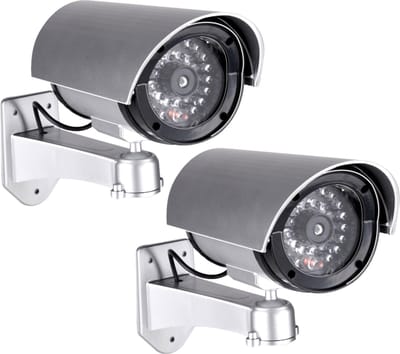 Dummy beveiligingscamera - 2x stuks - LED - 11 x 8 x 17 cm - Inbraakbeveiliging - voor binnen en buiten