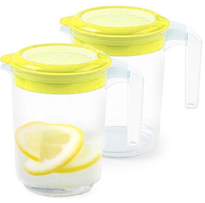 Plasticforte Sapkan / Schenkkan karaf met deksel - 2x - 1500 ml - groen - kunststof - met mix en navul deksel