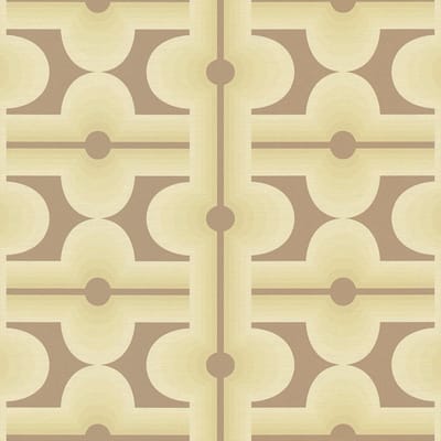 Retro behang Profhome 395333-GU vliesbehang hardvinyl warmdruk in reliëf licht gestructureerd met geometrische vormen mat olijf geelgrijs bleekgroen 4,5 m2