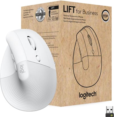 Logitech Lift for Business - Right Handed - Off-white - Ergonomische muis - Optisch - 6 knoppen - Wit