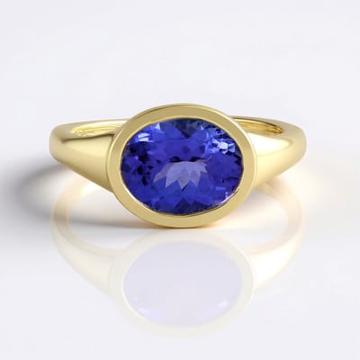 Cavill - Gouden Ring - 9 Karaats Geel Goud - AAA Ovale Tanzaniet 2,745 ct Bezel Gezet - Elegante Luxe Damesring - Tanzaniet Sieraden