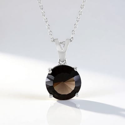 Cavill - Zilveren Halsketting 925 Sterling Zilver - Rookkwarts 4,88 ct Rond uit Brazilië - Vintage Stijl - 45 cm - Bruine Edelsteen