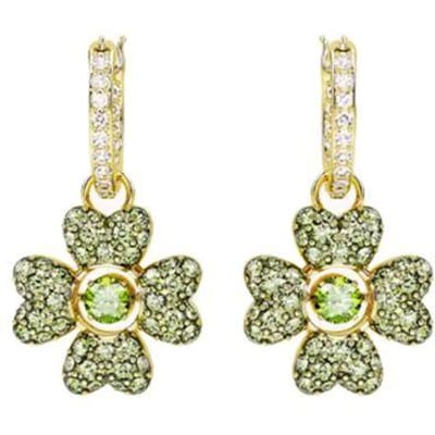 Swarovski Idyllia Druppelvorm Geluksklaver Vergulde Oorbellen Damesoorbellen Groen 5670664 Shopping Bag beige