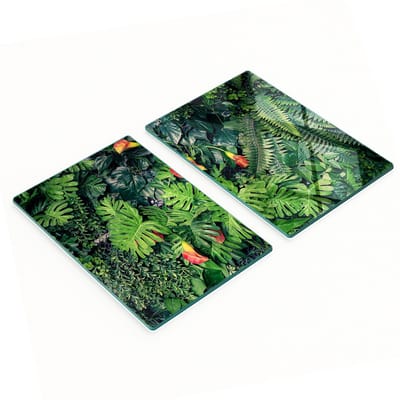 Duurzame en stijlvolle glazen snijplanken met een exotisch junglepatroon, 2x40x52 cm