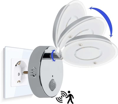 Trango Nachtlampje met LED-sensor 2636-018 *NITE* in chroom met automatische functie direct 230V met bewegingssensor - Veiligheidslicht - Contactlamp - Wandlamp - Oriëntatieverlichting - Kindernachtlamp