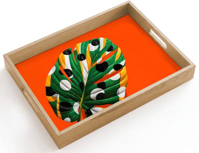 Dienblad hout 40x30 cm - Schootdienblad - Blad - Oranje - Stippen - Kleurrijk - Borrelplank rechthoek - Plateau dienbladen