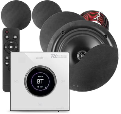 Power Dynamics Powerline B100W inbouw versterker met 4 plafondspeakers - 6.5 inch - 4x 25W - Zwart