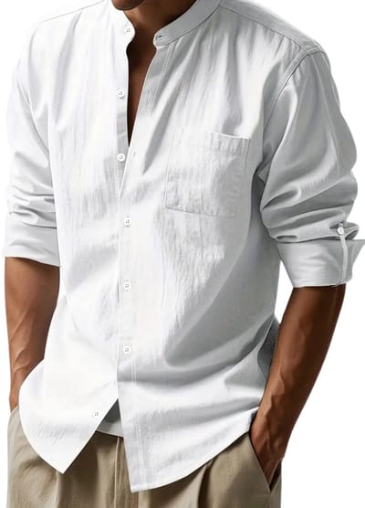 Livano Linnen Blouse Heren - t shirt - Polo - Overhemd - Shirt - Zomer - Ibiza Stijl - Wit - Maat S