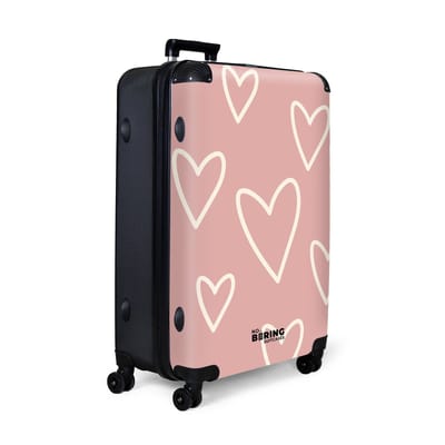 NoBoringSuitcases.com® - Koffer groot - Reiskoffer lichtgewicht - Roze met witte hartjes - Rolkoffer met 4 wielen - Grote trolley XL - 98 liter bagage