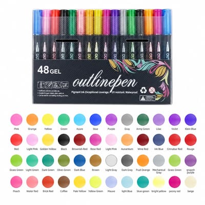 Contourmarkers - 48 kleuren, versie A - metallic glanseffect en dubbele lijnen - voor DIY-kunstprojecten - verpakkingsgewicht 460g