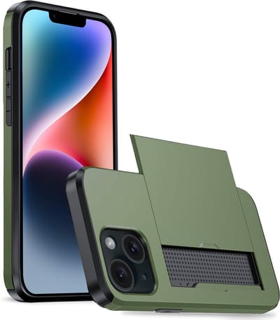 Hoesje Geschikt voor iPhone 14 Hoesje Case Pashouder Hard Cover - Hoes Geschikt voor iPhone 14 Hoesje Met Kaarthouder - Donkergroen