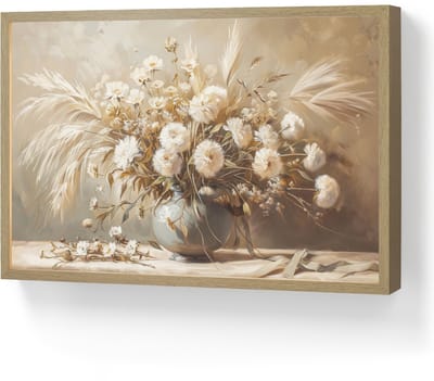 Wandlamp 60x40 cm - Oplaadbaar - Bloemen - Vaas - Stilleven - Beige - Wandlampen binnen woonkamer - Slaapkamer lamp - Decoratieve nachtlamp - Vloerlamp draadloos