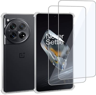 Geschikt voor OnePlus 12 - Hoesje + 2x Screenprotector – Gehard Glas Cover + Shock Proof Case – Transparant