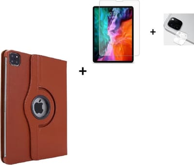 Geschikt voor iPad Pro 11 2021 Hoesje + iPad Pro 11 2021 Screenprotector + iPad Pro 11 2021 Camera Lens Protector - 11 inch - Tablet Cover Case Bruin + Screenprotector + Camera Lens Protector