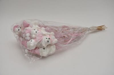 Bijstekers - Pak á 12 Beer Roze/wit Glitter Op 50cm Stok Met Lint