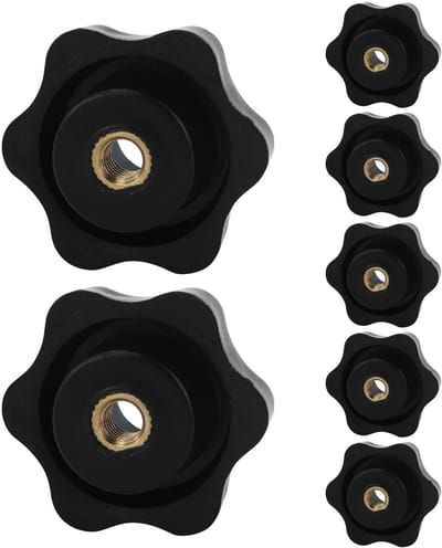 Dailygoods- Klemsterknoppen 7-delig - Stergreepmoeren - Kunststof/Messing - M6 x 38 mm - Zwart - Roestbestendig. - Sterknoppen