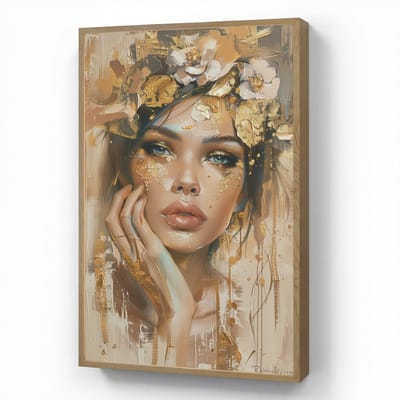 Wandlamp 60x90 cm - Oplaadbaar - Vrouw - Bloemen - Goud - Portret - Wandlampen binnen woonkamer - Slaapkamer lamp - Decoratieve nachtlamp - Vloerlamp draadloos