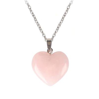 Fako Bijoux® - Ketting Met Hartje - Hart Natuursteen - 20x20mm - Rozenkwarts - 50cm
