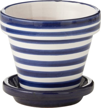 J-Line bloempot Granada Stripes Handmade + Painted - keramiek - blauw - extra small - Ø 17 cm