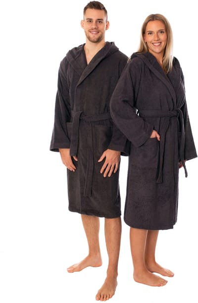 Lavea® Badjas Dames & Badjas Heren van 100% Katoen – Zachte Badjas van Badstof met Capuchon, Unisex Design, Ideaal voor Sauna & Thuis - L - Antraciet