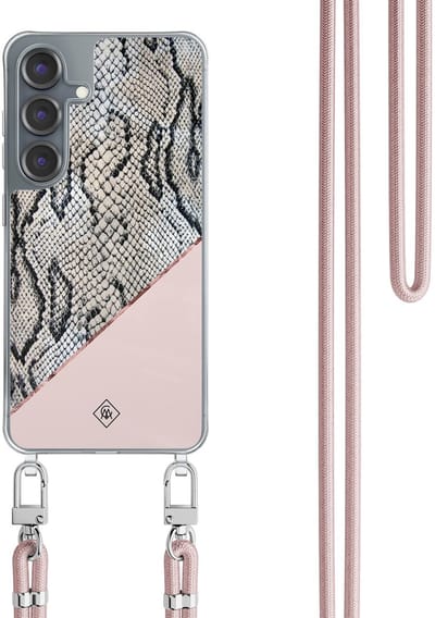 Casimoda® hoesje met koord - Geschikt voor Samsung S25 - Snake Print - Afneembaar koord - TPU/polycarbonaat - Roze