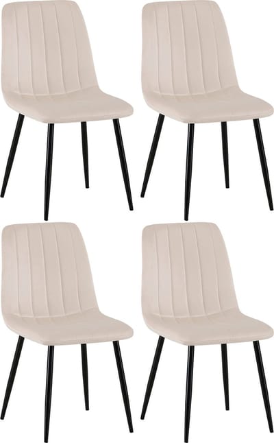 CLP Dijon Set van 4 Eetkamerstoelen - Zonder armleuning - Metaal onderstel - creme Fluweel
