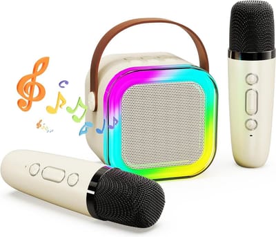 Karaoke set - Karaoke machine draagbare bluetooth karaoke machine voor kinderen met 2 draadloze microfoons stemwisselende effecten en ledverlichting cadeaus voor kinderen van 3 tot 18 jaar jongens