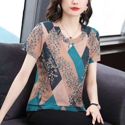 Middelbare leeftijd Moeder Gekleed in Kortmouwige Losse Top Bedrukt Zomer Nieuw Grote Maat Buikbedekkend Mooi T-shirt voor Vrouwen 3XL groen