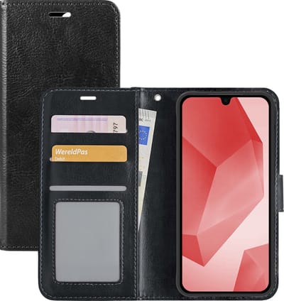 Hoesje - Met Pasjeshouder - Geschikt voor Samsung Galaxy A16 - Luxe Bookcase Portemonee - Flip Case - Kunstleer Book Case - Flipcase - Book Cover - Walletcase - Portemonneehoes - Zwart