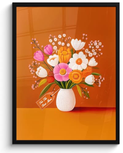 Poster in lijst - Fotolijst 50x70 cm - Posters - Vaas - Bloemen - Oranje - Posterlijst zwart - Decoratie - Wanddecoratie woonkamer - Muurdecoratie slaapkamer