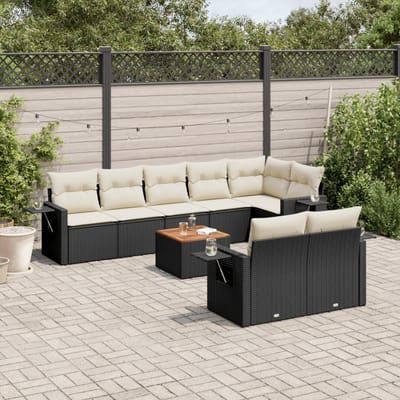 vidaXL - 9-delige - Loungeset - met - kussens - poly - rattan - zwart