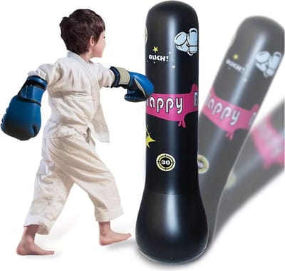 Opblaasbare boksbal inclusief handschoenen - Kinderen - Boks zak - Bounce back - Sporten - Cadeau - 125CM hoog - Trainen