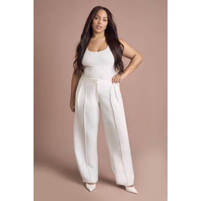 boohoo Dames Plus Barrel Leg Gesneden Pantalon | Wit | Maat: 44