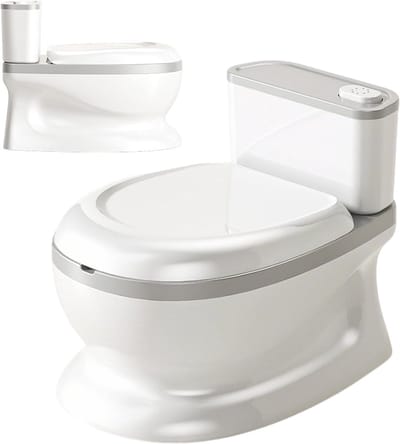 Pottytoilet voor kinderen - Zindelijkheidstrainer - Zindelijkheidstraining - Realistische spoelknop - 38x28x30cm - Grijs