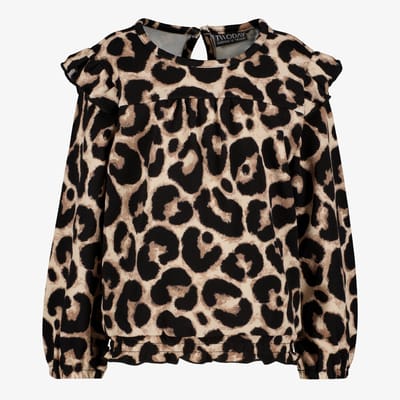 TwoDay meisjes blouse met ruches en luipaardprint - Bruin - Maat 92