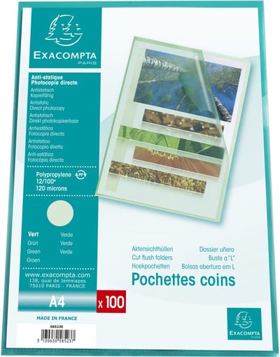 Exacompta 10x Pak 100 L-mappen - gestructureerde PP 12/100e - A4 - Groen - 58523E