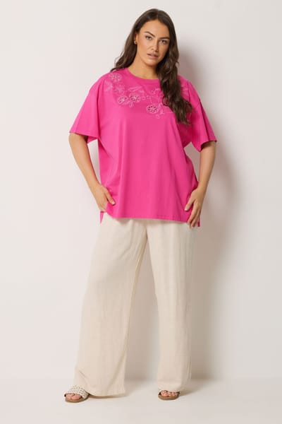 Yours Roze Tshirt Met Geborduurd Fruit Size 44