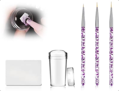 Set van 5 Stempels en Penselen voor Nagelkunst, Inclusief Transparante Franse Nagelstempels, Nail Art Liner en Siliconen Schraper voor Professionele Manicure en DIY Nagels