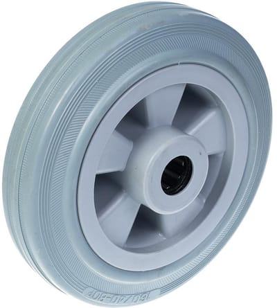 Wiel van 160 mm met grijs rubber op een kern van polypropyleen