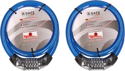 2x Hoogwaardige universele kettingsloten 20 x 1000 mm met cijferslot - zware kwaliteit - kettingsloten gehard staal met rubberen bemanteling