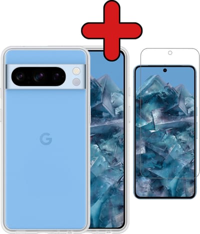 Hoesje - Met Screenprotector - Geschikt voor Google Pixel 8 Pro - Sterk & Shockproof - Telefoon Hoes - Back Cover - Siliconen Case - Telefoonhoes - Transparant