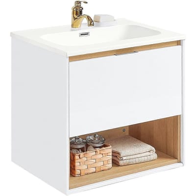 SoBuy Wastafelkast - BZR171-N - Spaanplaat & MDF - Incl. Vilten Matten - 61x46x59cm - Wit