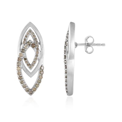 Cavill - Gouden Oorbellen 9K Witgoud - 0,79 ct I2 Champagne Diamant Rond Briljant - Elegante Pavé Zetting - Luxe Dames Sieraden