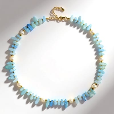 Cavill - Zilveren Halsketting - 925 Sterling Zilver Verguld - Braziliaanse Aquamarijn 0 799 ct & Gouden Hematiet 0 123 ct - Verstelbaar 45-50 cm