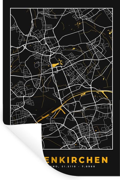 Muurstickers - Sticker Folie - Gelsenkirchen - Plattegrond - Kaart - Duitsland - Goud - Stadskaart - 20x30 cm - Plakfolie - Muurstickers Kinderkamer - Zelfklevend Behang - Zelfklevend behangpapier - Stickerfolie